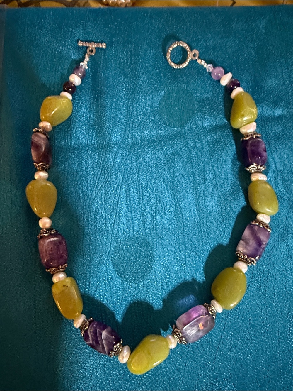 Green and Purple semi prices MOP Beaded Stone Necklace